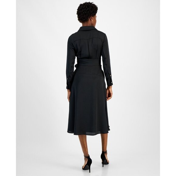 Tahari ASL Women's Collared Waist-Tie Midi Dress Black Size 6 MSRP $149 - Picture 2 of 4